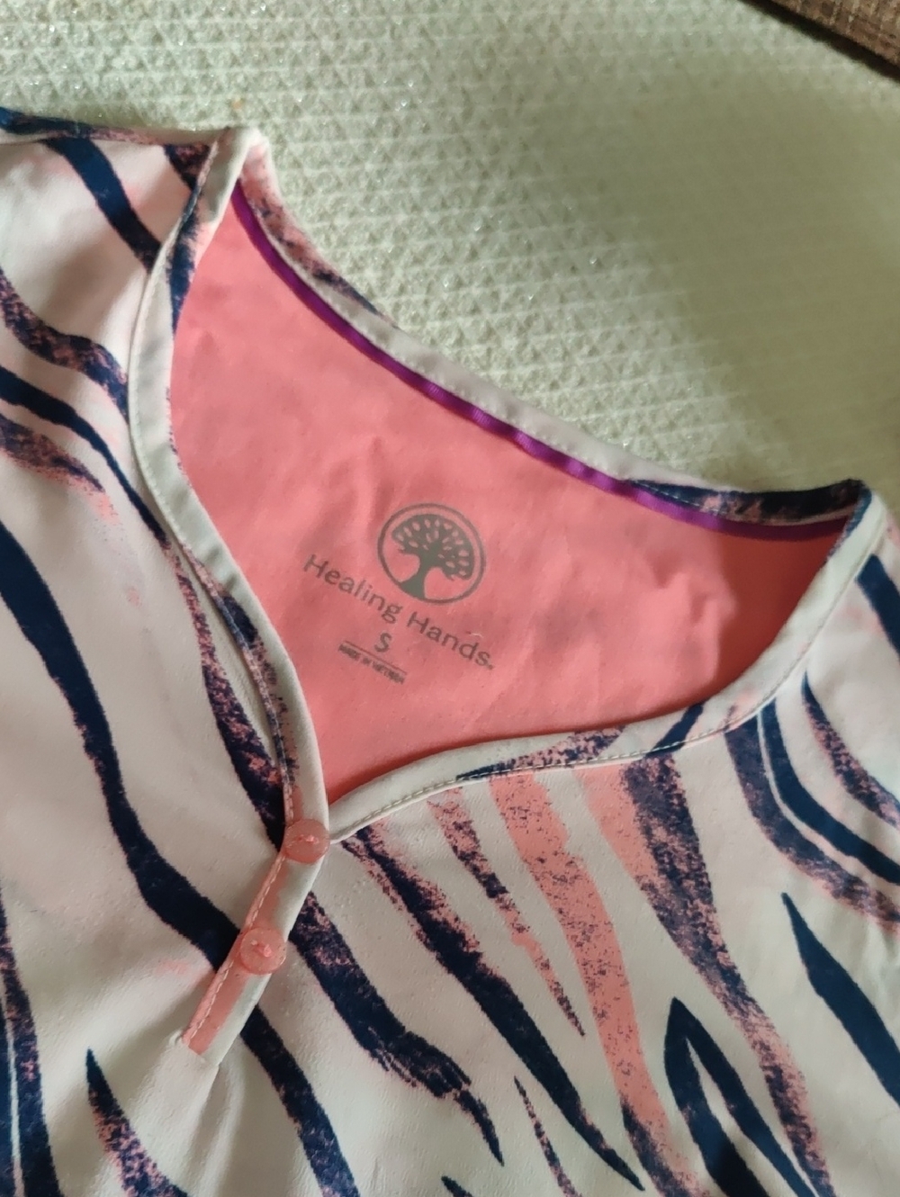 Healing Hands Pink Zebra-Print Scrub Top With 2 Front Pockets